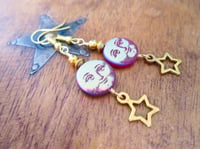 Image 16 of Moon and Stars Celestial Earrings, Red & Gold, Pierced or Clip On