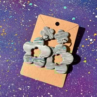 Image 1 of Small Grey/Teal Retro Flower- Dangly Clay Stud Earrings