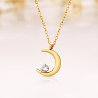 Image 1 of Solitaire Crescent Moon Necklace