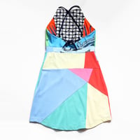 Image 3 of rainbow patchwork mix adult M medium colorblock tank adjustable courtneycourtney sundress dress