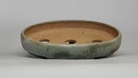 Image 3 of Oval bonasi pot in a blue/grey glaze. 347x263mm