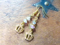 Image 9 of Vintage Crystal Golden Crown Earrings, Pierced or Clip On
