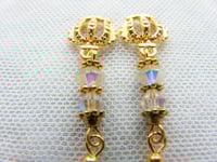 Image 11 of Vintage Crystal Golden Crown Earrings, Pierced or Clip On