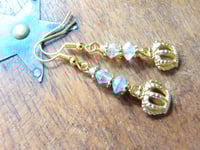 Image 12 of Vintage Crystal Golden Crown Earrings, Pierced or Clip On