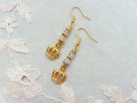 Image 13 of Vintage Crystal Golden Crown Earrings, Pierced or Clip On