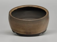 Image 3 of Round bonsai pot in a matte tan glaze. D.140mm