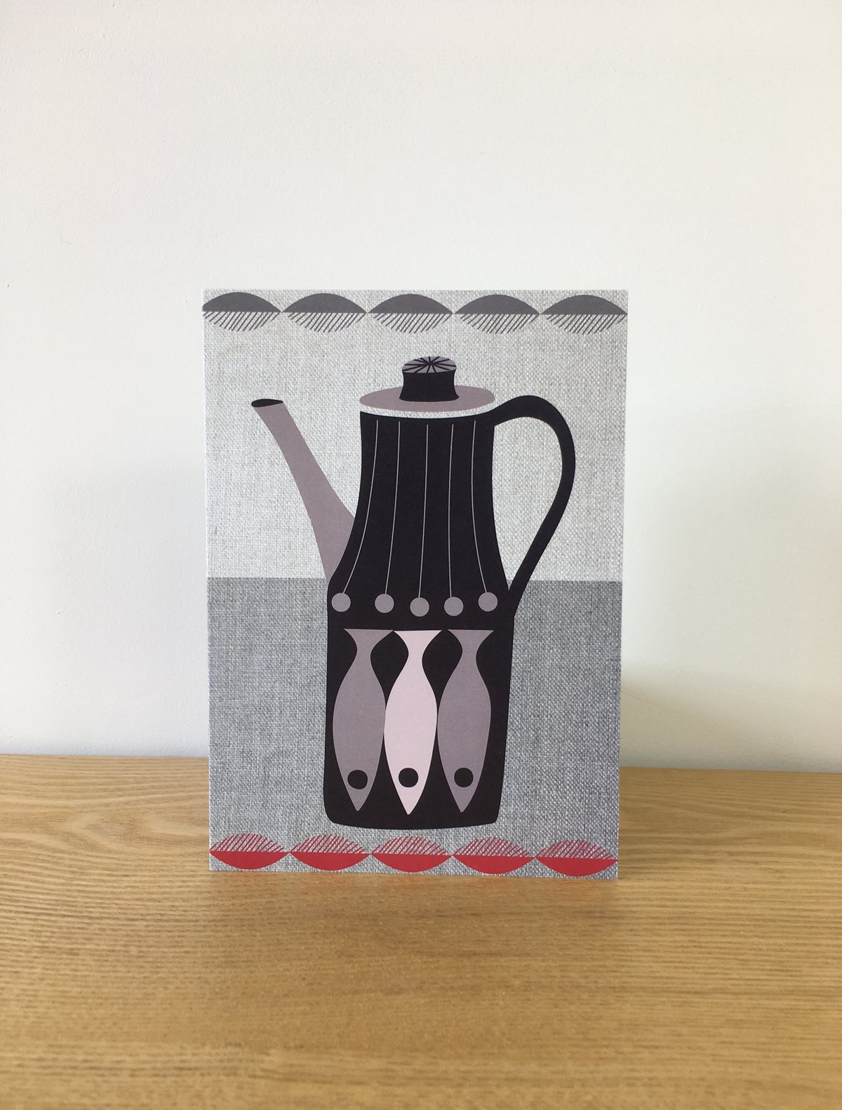  Coffee Pot Cards - Heart Enamel, Vermilion Lid, Orange Tulip, Turq. Herringbone & Totem 