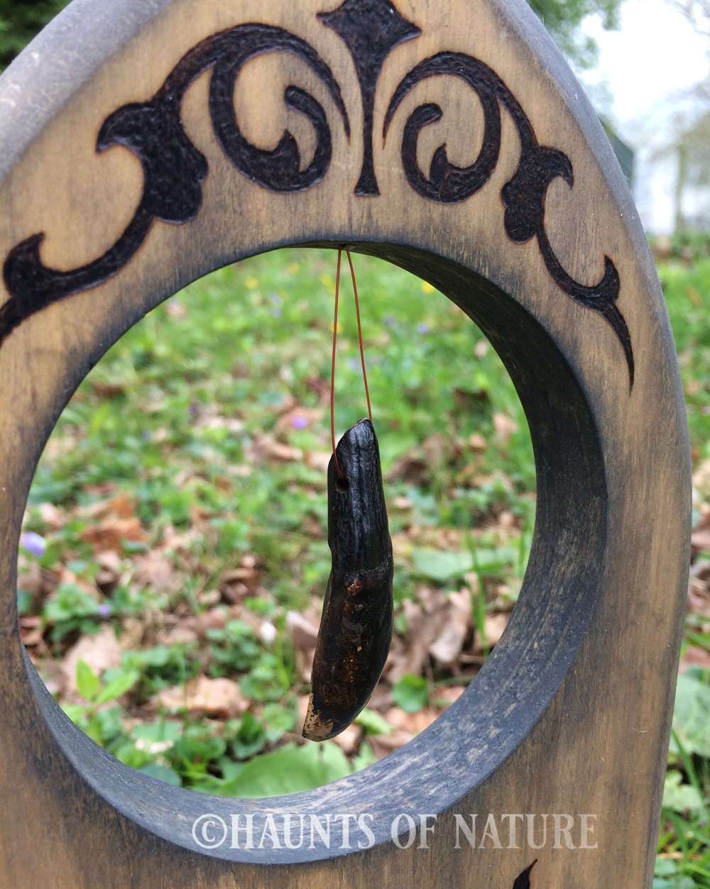 Wood Burned Tombstone with Buffalo Tooth