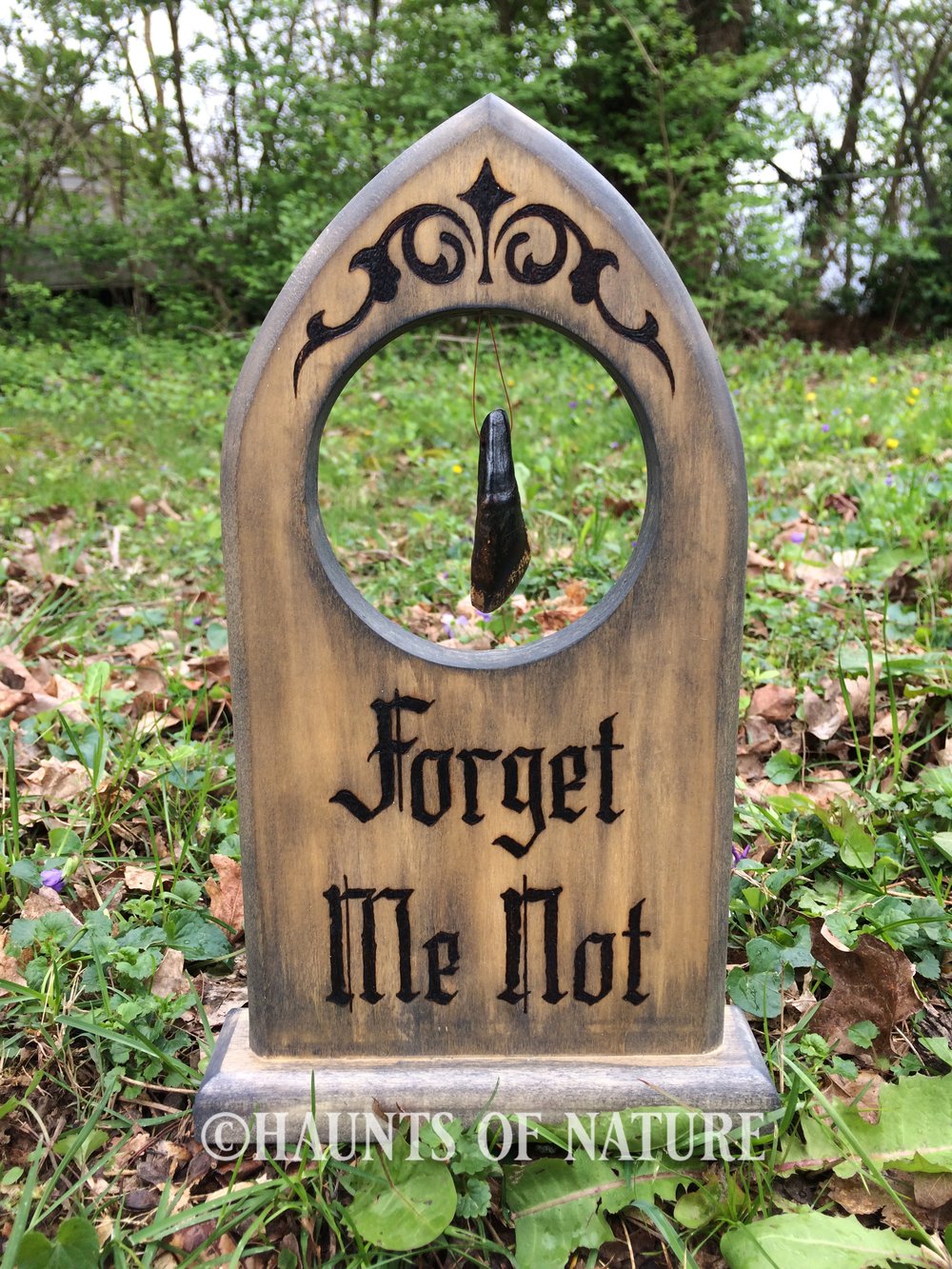 Wood Burned Tombstone with Buffalo Tooth