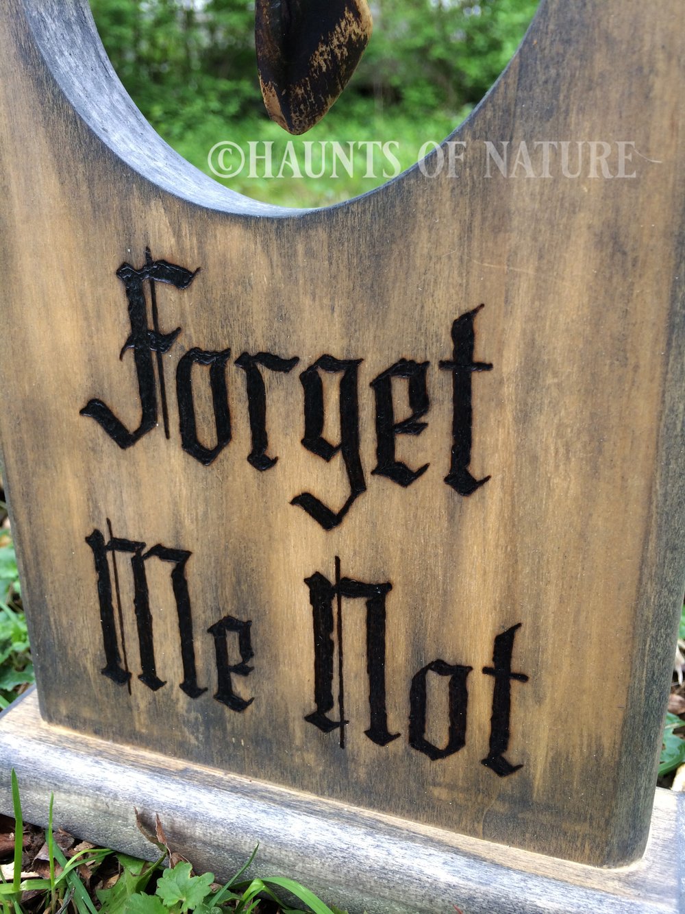 Wood Burned Tombstone with Buffalo Tooth