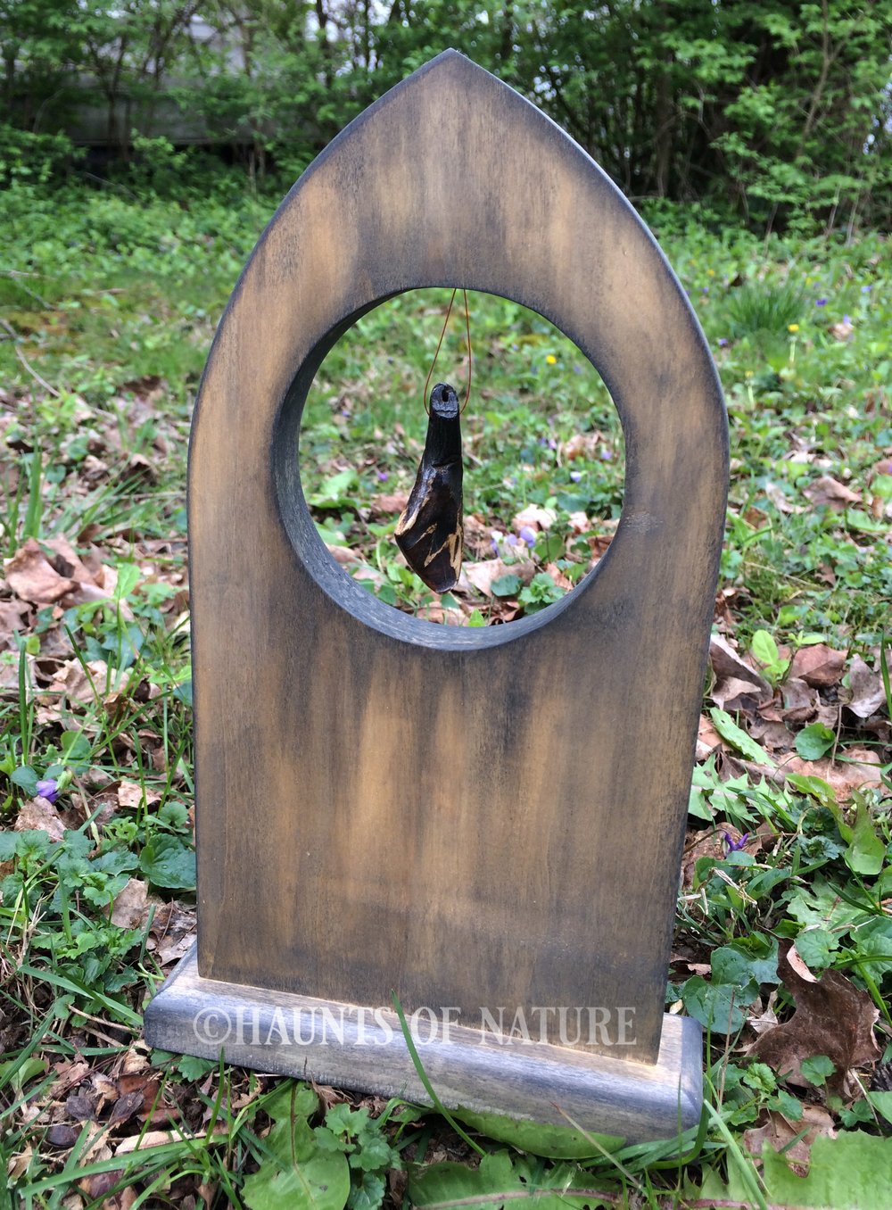 Wood Burned Tombstone with Buffalo Tooth