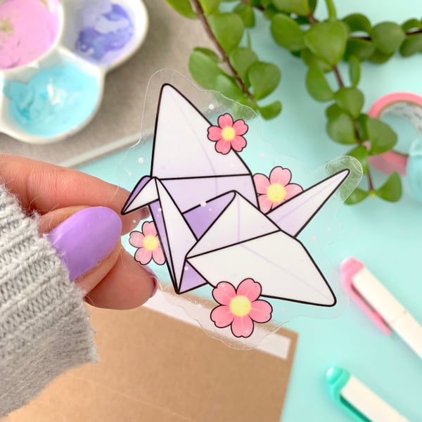 Image of CLEAR Origami Paper Crane STICKER