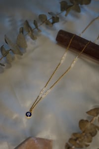 Image 2 of Ethiopian Opal & Freshwater Pearl Evil Eye Necklace