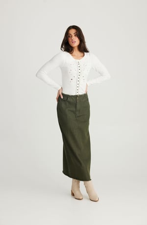 Image of Macey Skirt. Olive. By Talisman the Label.