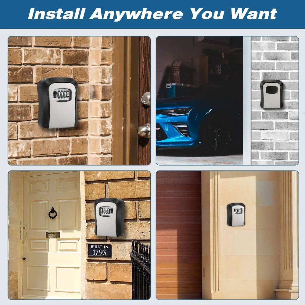 Wall Mount Key Lock Box 4 Digit Password Code Security Lock No Key for Home Office Key Safe box