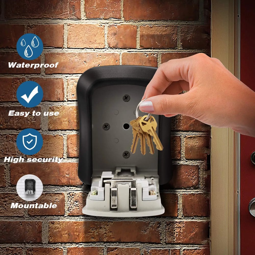 Wall Mount Key Lock Box 4 Digit Password Code Security Lock No Key for Home Office Key Safe box