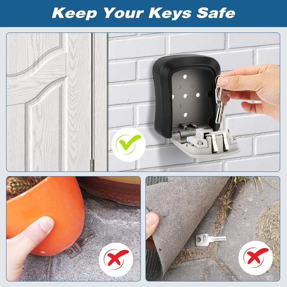 Wall Mount Key Lock Box 4 Digit Password Code Security Lock No Key for Home Office Key Safe box