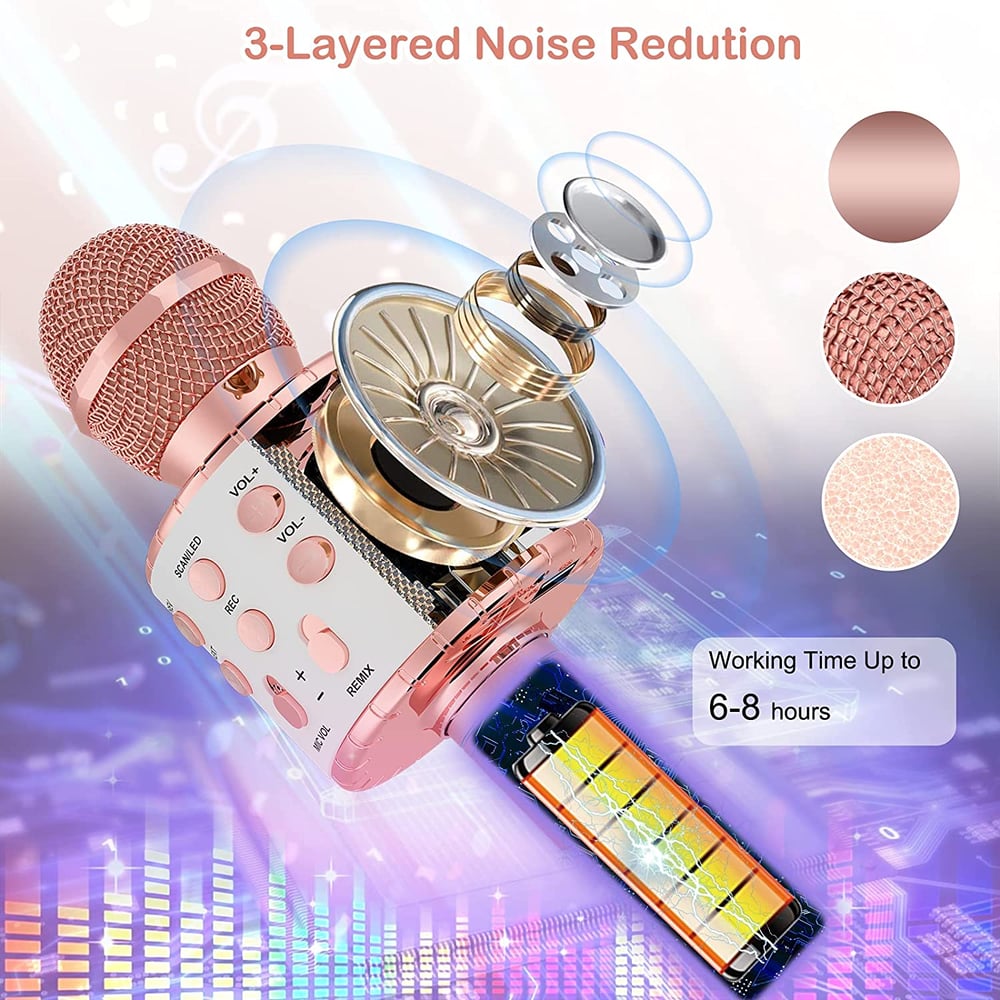 Karaoke Microphone for Kids Singing, 5 in 1 Wireless Bluetooth Microphone with LED Lights Karaoke Ma