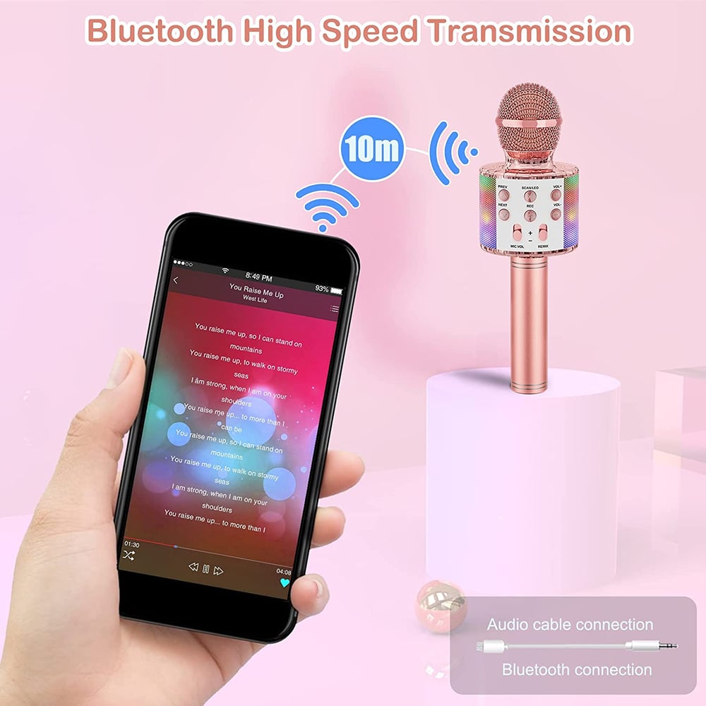 Karaoke Microphone for Kids Singing, 5 in 1 Wireless Bluetooth Microphone with LED Lights Karaoke Ma