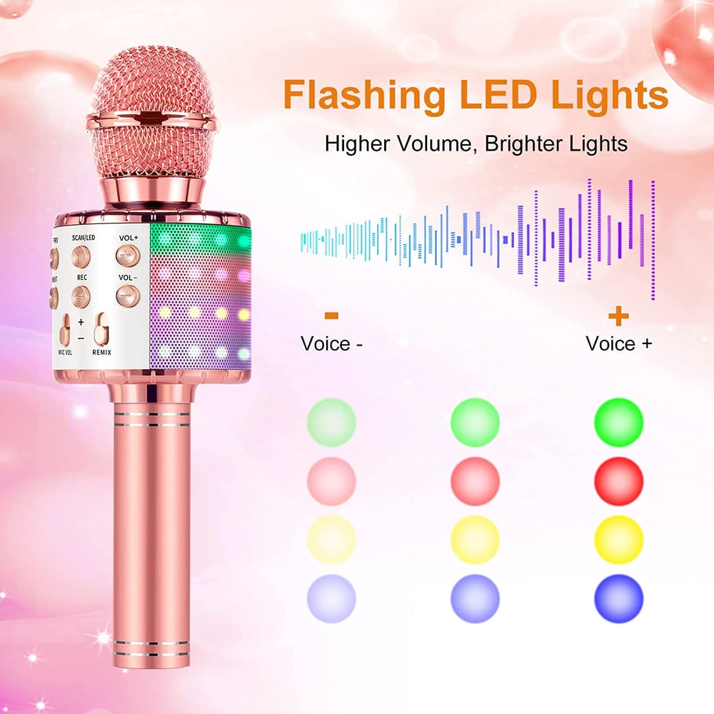 Karaoke Microphone for Kids Singing, 5 in 1 Wireless Bluetooth Microphone with LED Lights Karaoke Ma