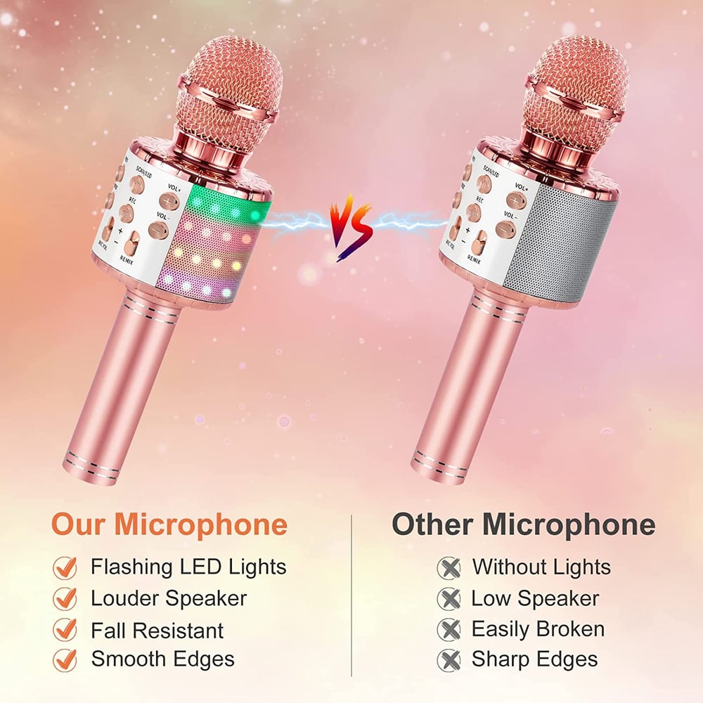 Karaoke Microphone for Kids Singing, 5 in 1 Wireless Bluetooth Microphone with LED Lights Karaoke Ma