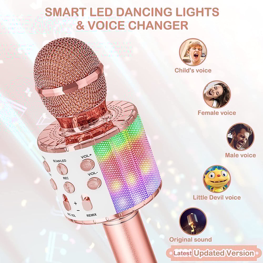 Karaoke Microphone for Kids Singing, 5 in 1 Wireless Bluetooth Microphone with LED Lights Karaoke Ma