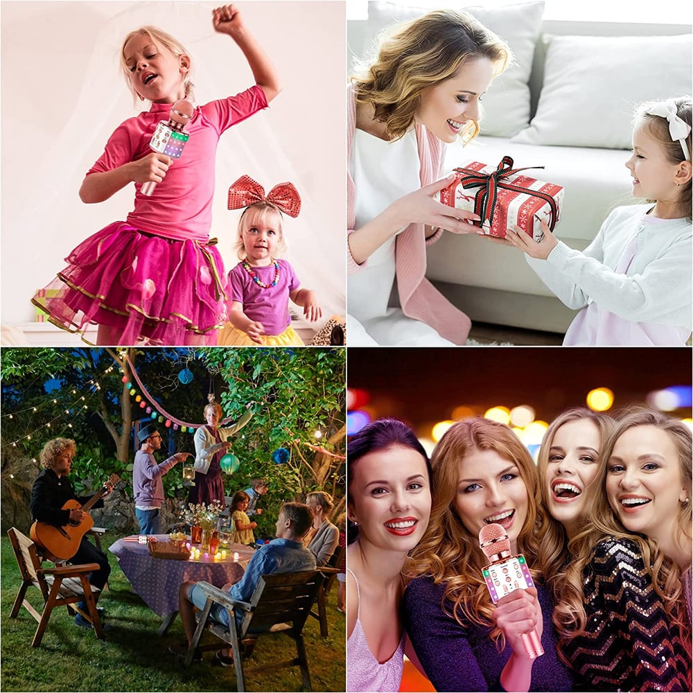 Karaoke Microphone for Kids Singing, 5 in 1 Wireless Bluetooth Microphone with LED Lights Karaoke Ma