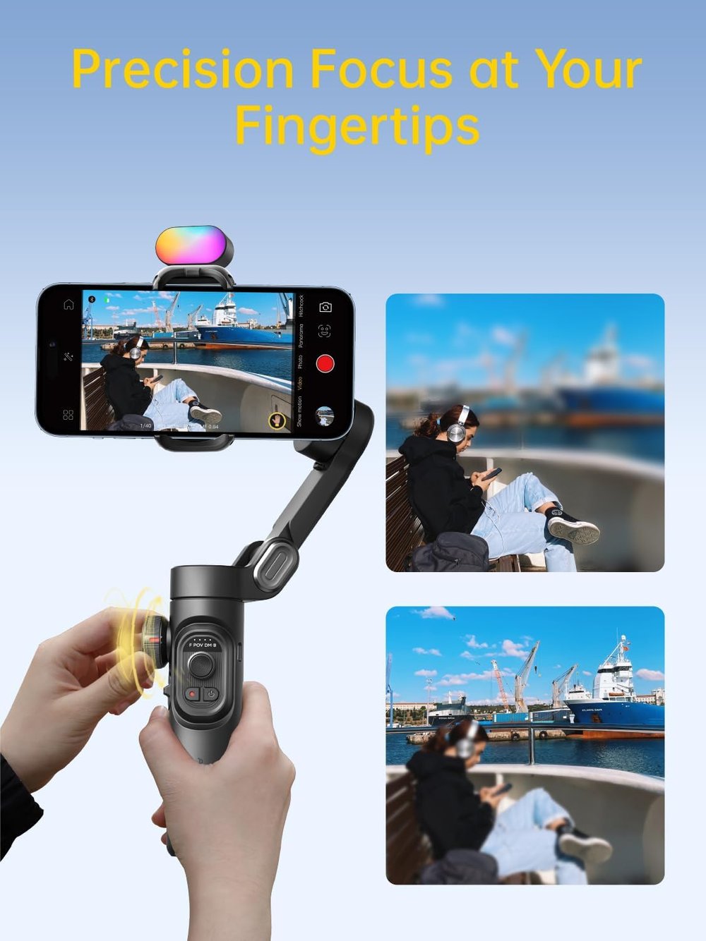 AOCHUAN 3-Axis Gimbal Stabilizer for Smartphone, Gimbal w/RGB Magnetic, Upgraded Face Tracer