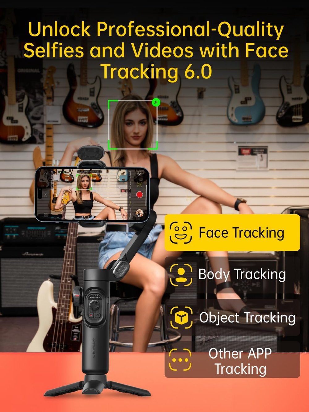 AOCHUAN 3-Axis Gimbal Stabilizer for Smartphone, Gimbal w/RGB Magnetic, Upgraded Face Tracer