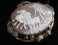 Image 3 of Edwardian gilt metal enamel horse angel scene cameo