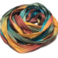 Image 1 of 10YD.  WELCOME HOME HAND DYED RECYCLED SARI SILK RIBBON BUNDLES by COLOR KISSED SILK