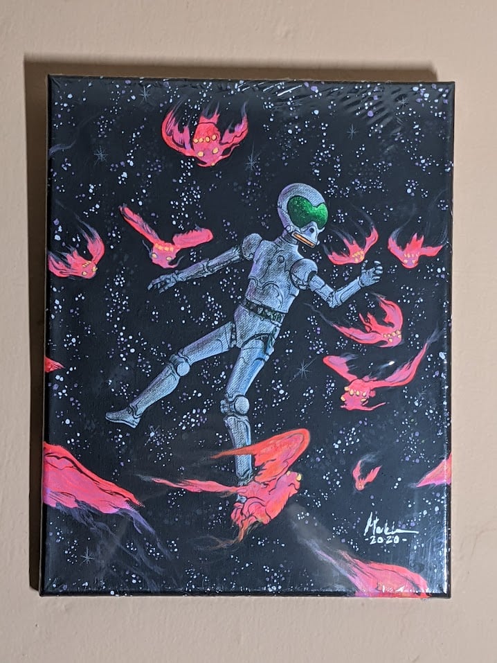 Image of REBELS DROID original stretch canvas blacklight painting