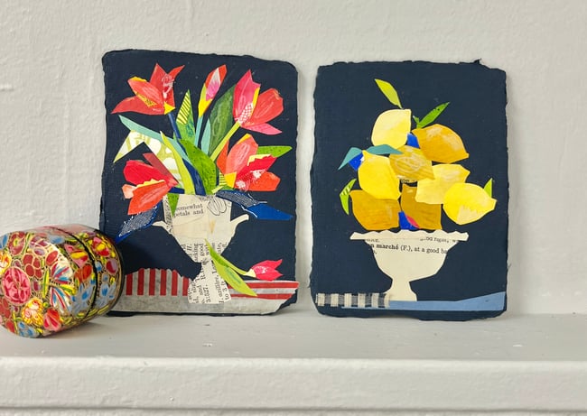 lemons in scalloped bowl ~ original collage