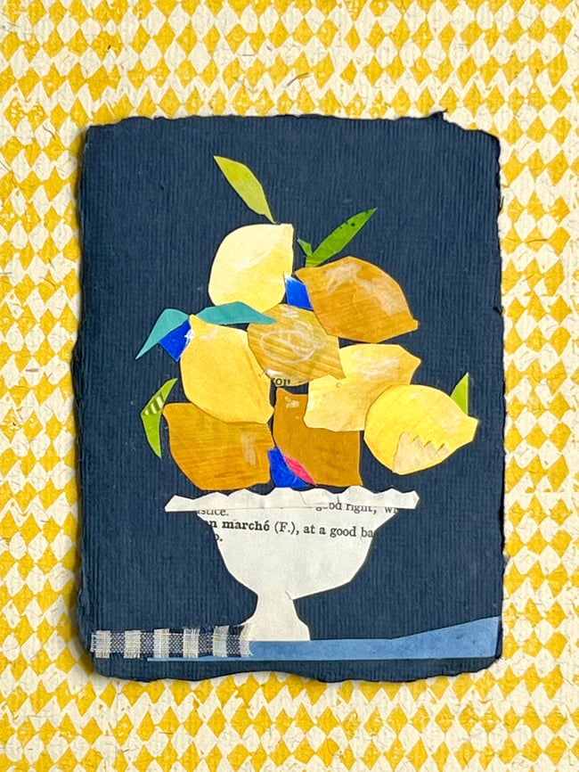 lemons in scalloped bowl ~ original collage