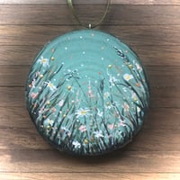 Image 2 of Floral Meadow Hand Painted Log Slice Decoration - Choice of Colours