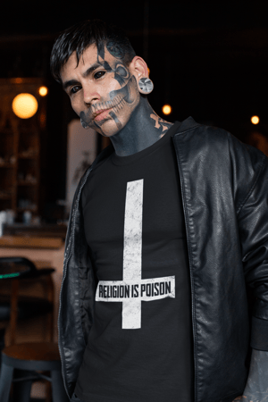 Image of Religion Is Poison Inverted Cross T-Shirt