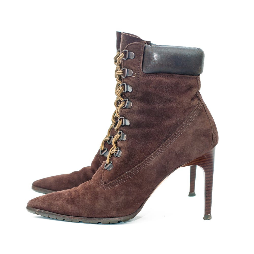 Image of Manolo Blahnik Olkamond Timberland Brown Suede Ankle Boots