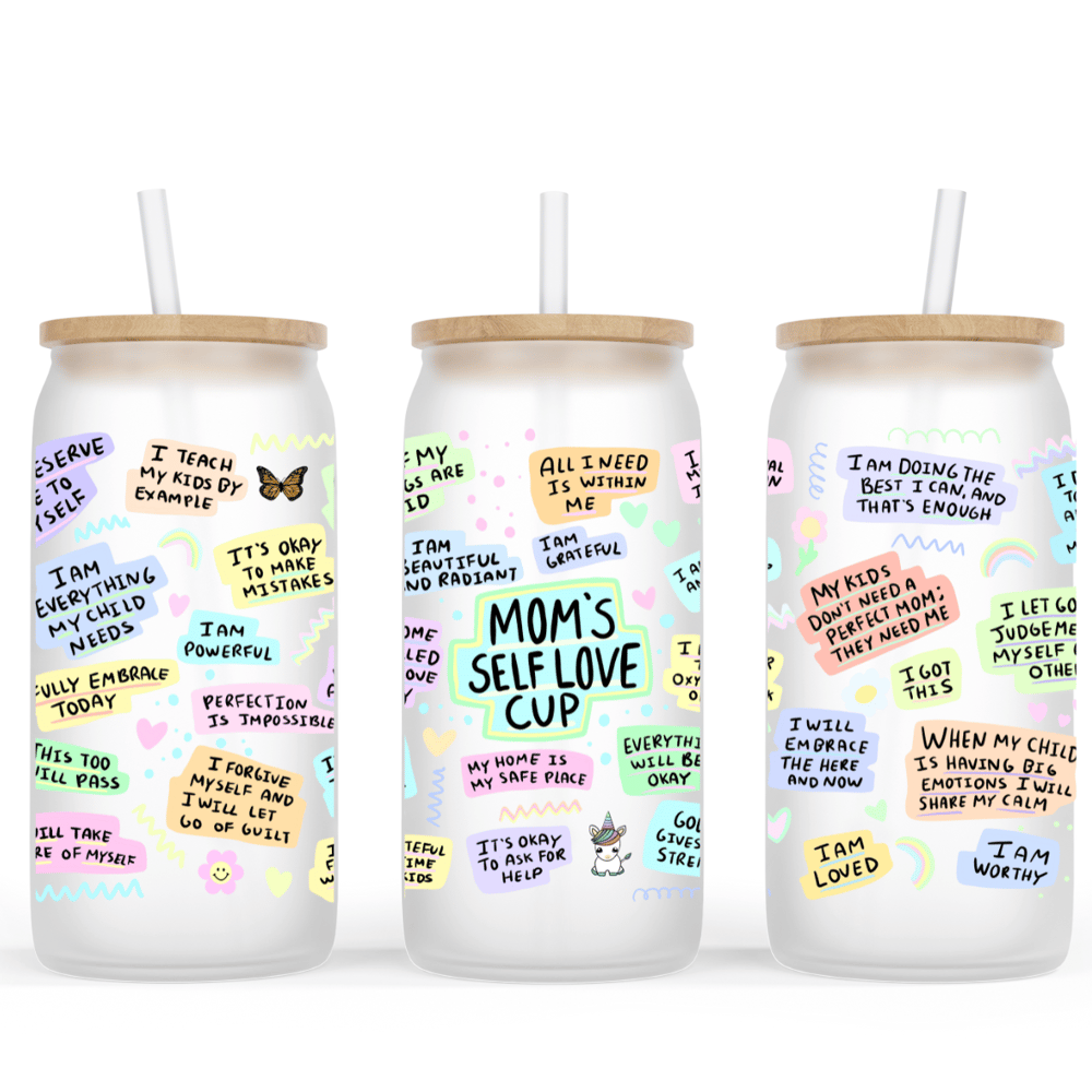 Image of Mom's Self Love 16oz Glass Cup🥰💕