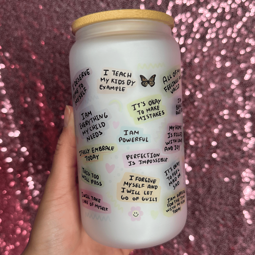 Image of Mom's Self Love 16oz Glass Cup🥰💕