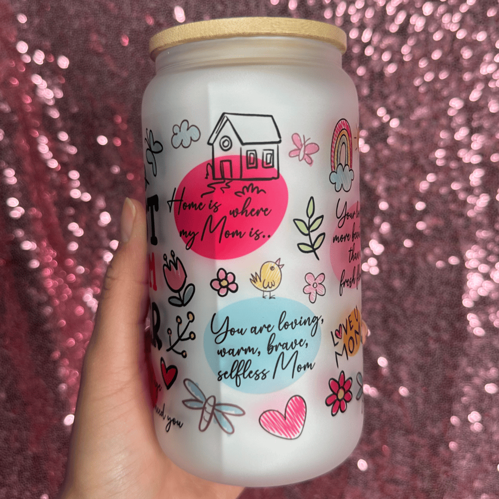 Image of *English* Best Mom Ever 16oz Glass Cup💐💖