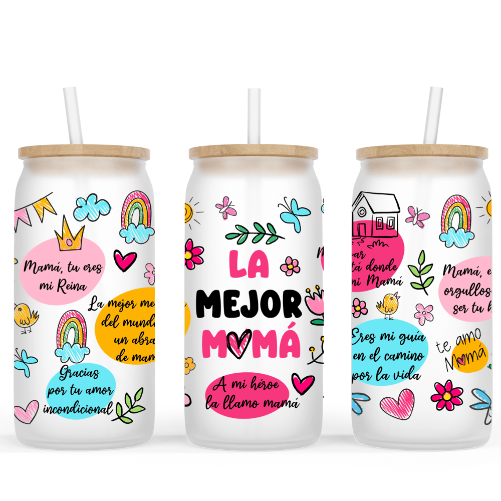 Image of *Spanish* La Mejor Mama 16oz Glass Cup💐💕