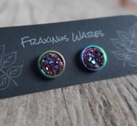 Image 1 of Small Rainbow Druzy Stud Earrings