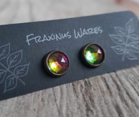 Image 1 of Vintage Rainbow and Brass Small Stud Earrings