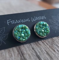 Image 1 of Chunky Green Druzy Silver Studs