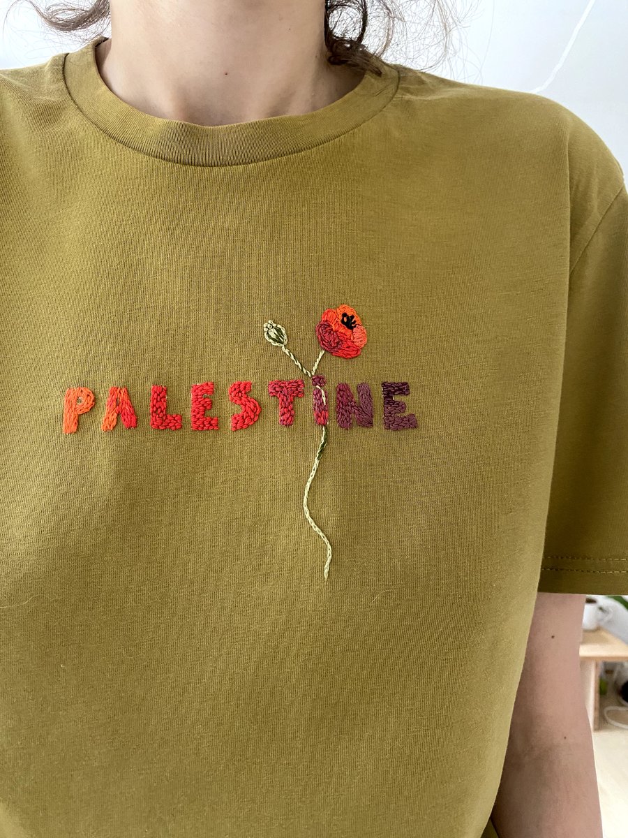 Image of Reserved for Omaymah: Palestine - hand embroidered t-shirt, one of a kind