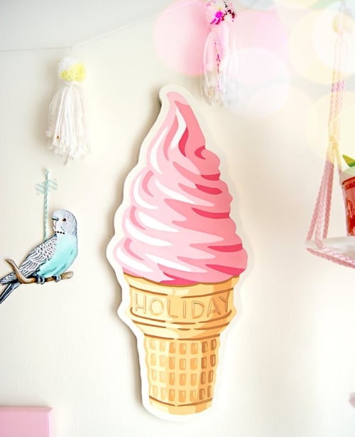 Image of Pink soft serve ice cream cone plaque