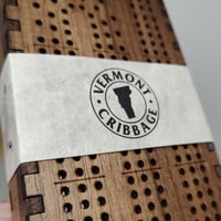 Image 2 of Vermont Mountains Travel Cribbage Board<br>WALNUT<br>3 track for 2, 3 or 4 player teams