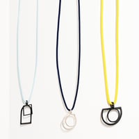 Image 1 of Oxidised / Silver Shape Necklace - Light Blue, Navy and Yellow