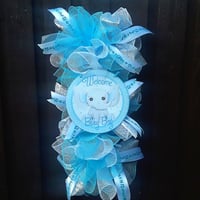 Image 1 of Handmade New Baby  Boy Announcement Swag Wreath,Nursery Wall Decor,New Baby Gift,Baby Wreath