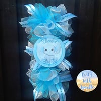 Image 2 of Handmade New Baby  Boy Announcement Swag Wreath,Nursery Wall Decor,New Baby Gift,Baby Wreath
